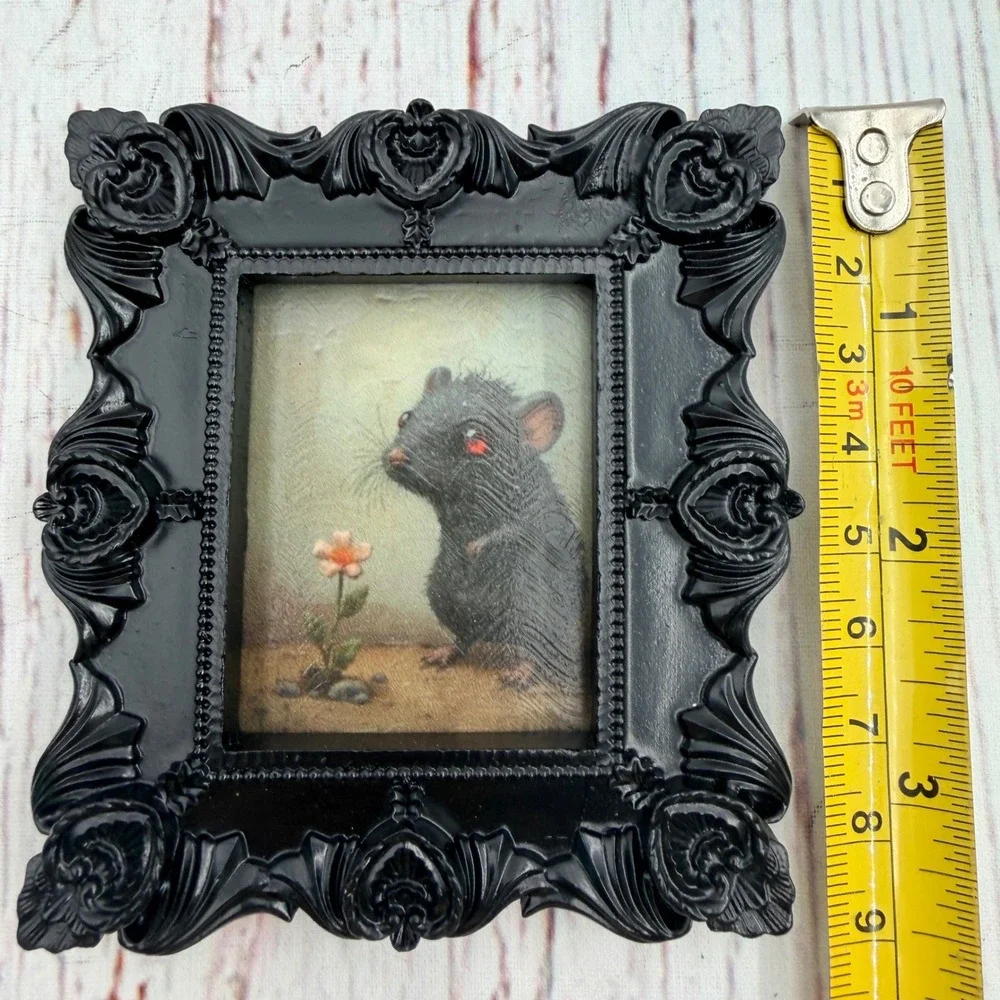 Handcrafted Ornate Black Resin Frame Miniature Mouse Decoupage Art Print